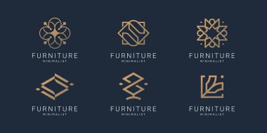 Mobilya koleksiyonu logosu şablonu. soyut doğrusal iç mimari ve mobilya tasarımı.