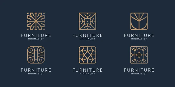 Conjunto Logotipo Muebles Minimalistas Creativo Diseño Interior Abstracto Color Dorado — Vector de stock