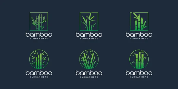 Набор Творческих Шаблонов Логотипа Бамбука Минималистский Бамбуковый Логотип Коллекцией Рамок — стоковый вектор
