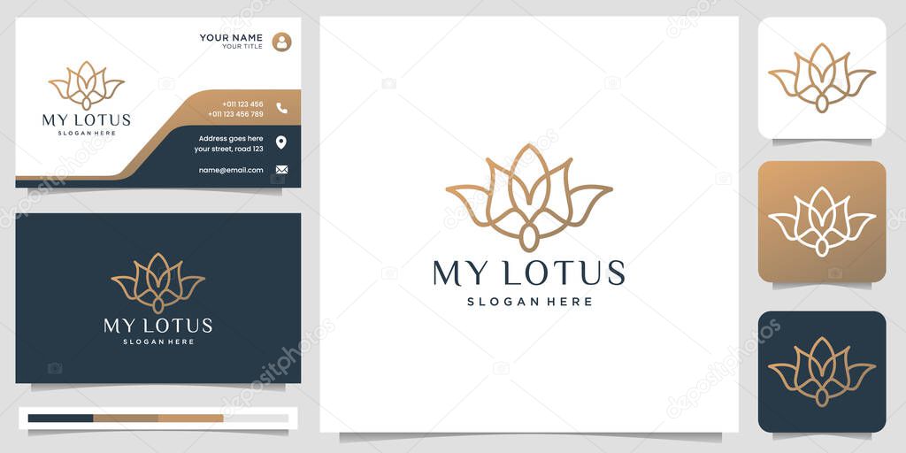 Minimalism of flower lotus logo template with creative linear style design inspiration for fashion.