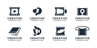 set of creative production video logo inspiration. cinema logo, abstract shape, collection clip logo clipart
