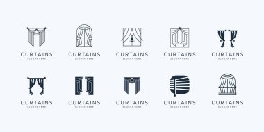 set curtains logo design inspiration. minimalist collection circus curtain,luxury blind,line art .