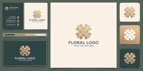 floral logo design template. circular flower abstract concept with gold color and business card.