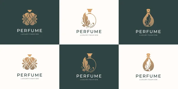 Set Luxury Bottle Perfume Logo Template Logo Cosmetic Beauty Salon — Stockvektor