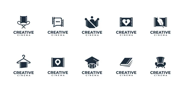 Conjunto Logotipo Cine Creativo Tiras Película Logotipo Producción Diseño Cine — Vector de stock
