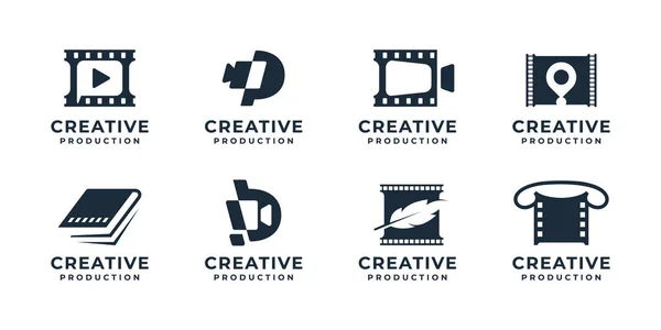 set of creative production video logo inspiration. cinema logo, abstract shape, collection clip logo