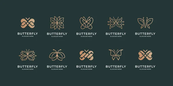 Conjunto Inspiración Diseño Logotipo Mariposa Lujo Concepto Mariposa Minimalista Diseño — Vector de stock