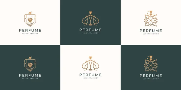 Luxury Perfume Bottle Logo Design Golden Color Inspiration Logo Fashion — Stockvektor