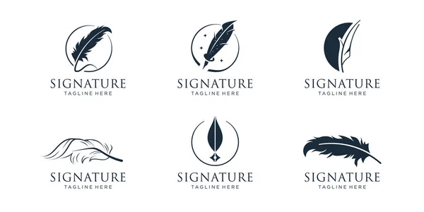 set of quill signature logo design inspiration.feather logo,classic quill,pen writer,minimalist logo