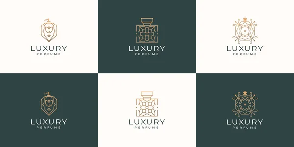 Set Luxury Bottles Perfume Logo Design Inspiration Golden Color Fashion — Vector de stock