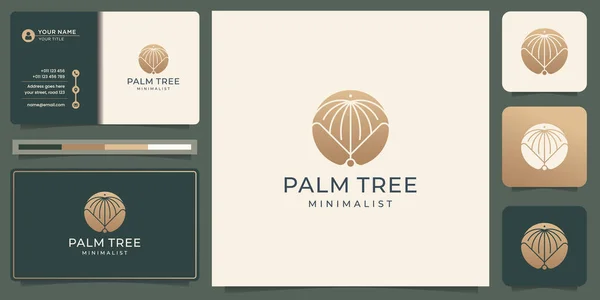 Minimalist Palm Tree Logo Design Inspirations Business Card Golden Color — Stockvektor