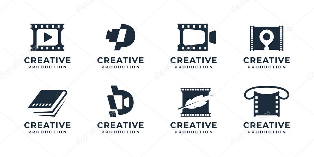 set of creative production video logo inspiration. cinema logo, abstract shape, collection clip logo