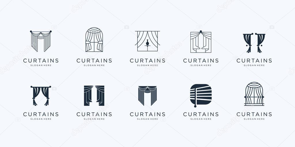 set curtains logo design inspiration. minimalist collection circus curtain,luxury blind,line art .