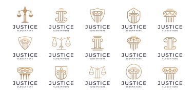 set of awesome law firm logo design. collection of justice law gold color, linear style concept.