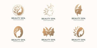 beauty woman logo set template. inspiration feminine beauty woman with gold color branding design