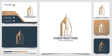 İnşaat logosu tasarımının sembolü. Kartvizitli şehir şablonu. mimari çizim.