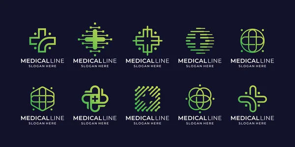 Collection Abstract Medical Line Logo Design Cross Health Pulse Logo — Stockvektor