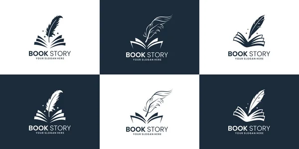 Bir dizi kitap hikayesi logosu tasarımı ilham kaynağı. not ve kalem logo tasarımı koleksiyonu.