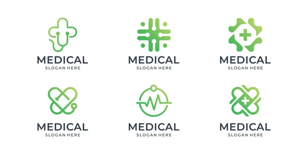 Vector set of medical logo template inspiration. collection of medical health with gradient color.