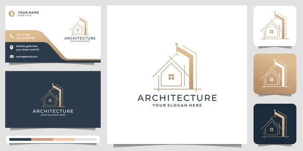 Set Logo Architecture Line Concept Logo Inspiration Business Card Template —  Vetores de Stock