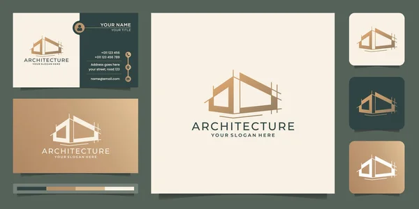 Modelo Design Logotipo Arquitetônico Com Estilo Linha Esboço Cartão Visita —  Vetores de Stock
