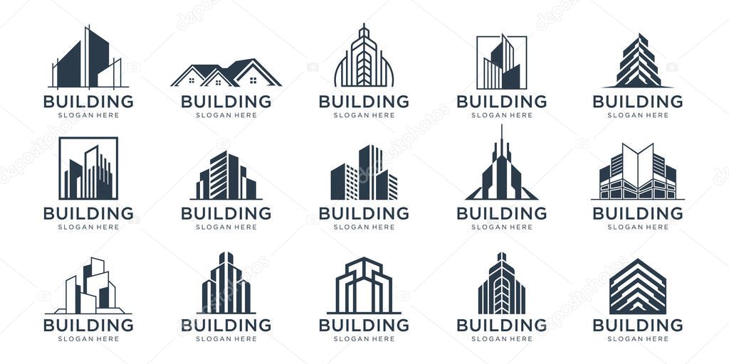 Set of building logo design inspiration architecture sets, real estate logo design collection build.