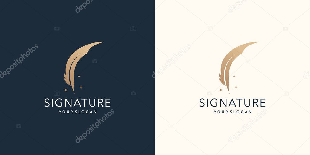Inspiration quill feather logo template. signature quill design vector for business of company name.