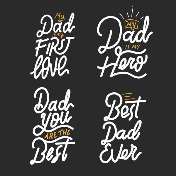 Set Hand Lettering Father Day Premium Hand Drawn Lettering Prints — Stock Vector