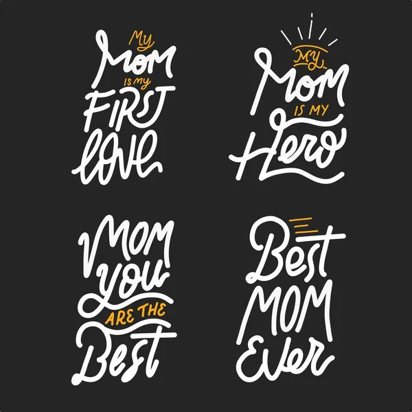 一套母亲节用的手写字体 高级手绘字体 作T恤衫 旅行袋 服装等的印刷品 — 图库矢量图片