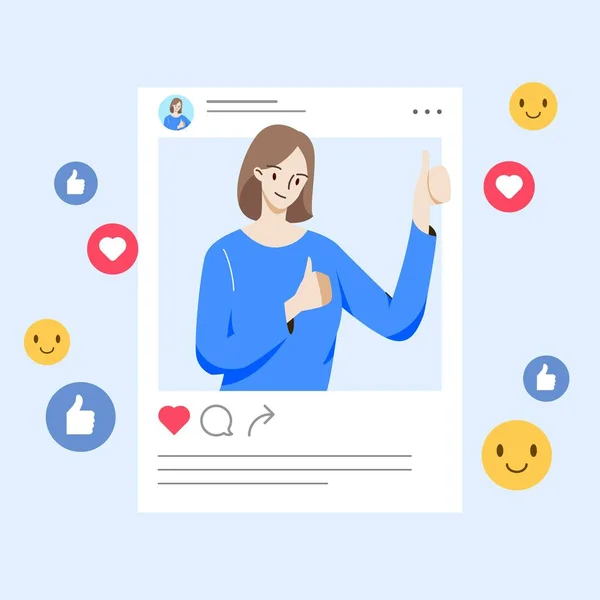 Kvinnliga Tummen Upp Sociala Medier Inlägg Begreppet Sociala Medier Handritning — Stock vektor