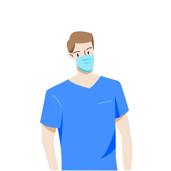 Mannlig Sykepleier Med Masker Sykehuset Helsevesen Medisinsk Konsept Håndtegnet Stil – stockvektor
