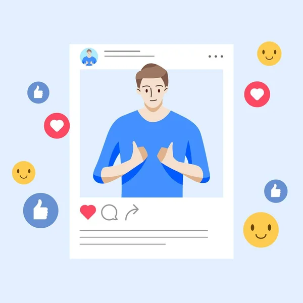 Manlig Tummen Upp Sociala Medier Inlägg Begreppet Sociala Medier Handritning — Stock vektor