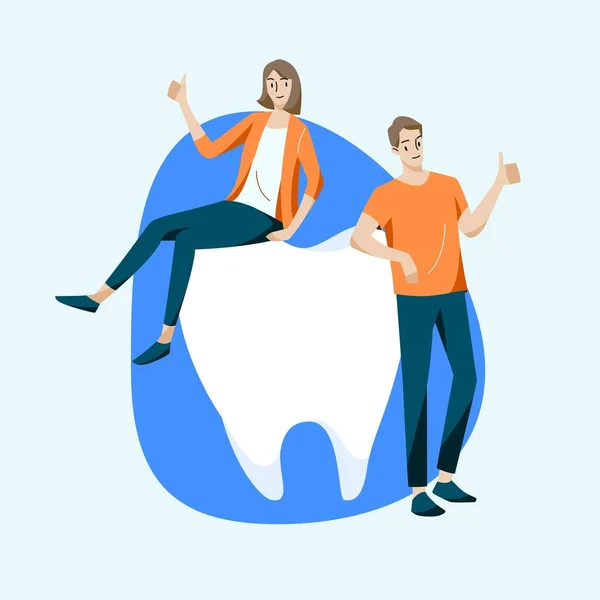 Man Woman Thumbs Standing Sitting Big Teeth Healthcare Medical Concept — Vector de stock