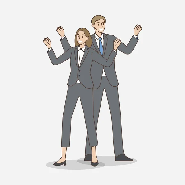 Business Happy People Showing Positive Emotions Gestures Clenched Fist Hand — Stockový vektor