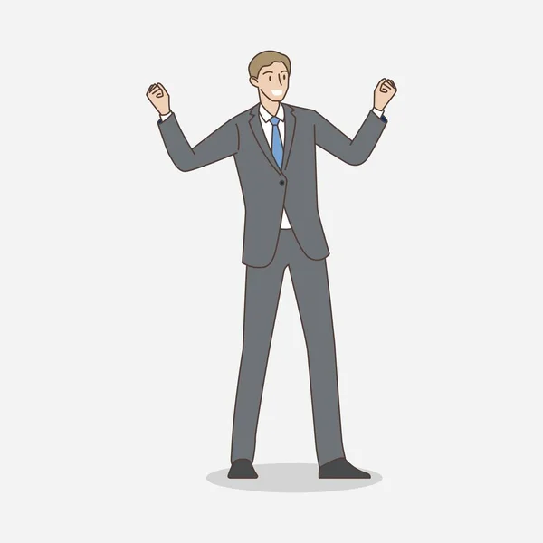 Business Man Showing Positive Emotions Gestures Clenched Fist Hand Draw — ストックベクタ