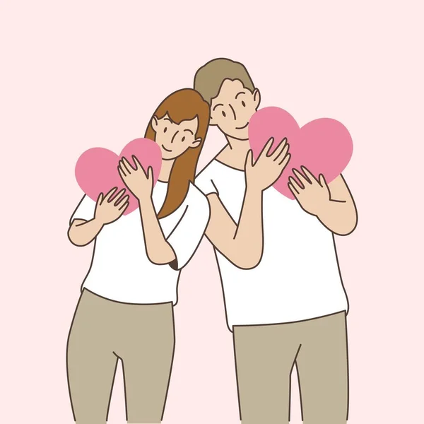 Couple Holding Heart Shape Love Your Body Concept Love Yourself — Image vectorielle