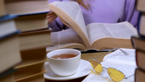 Mano femenina hojeando las páginas de un libro, primer plano — Vídeo de stock