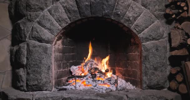 Fuego ardiente en la chimenea — Vídeo de stock