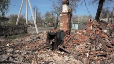 A destroyed residential building in the Kyiv region as a result of shelling by the Russian army