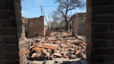 A destroyed residential building in the Kyiv region as a result of shelling by the Russian army