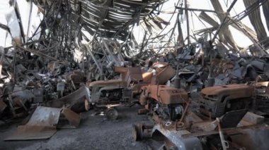 Destroyed logistics hub as a result of a rocket attack by Russian troops near Kyiv