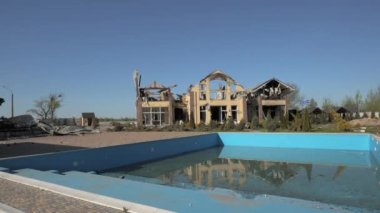 A destroyed residential building in the Kyiv region as a result of shelling by the Russian army