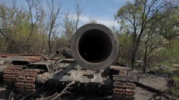 Destroyed Burnt Out Tank Russian Army Result Battle Ukrainian Troops — Stock Video