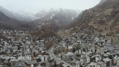 Aerial view of Zermatt in Switzerland in autumn. Alps 4K