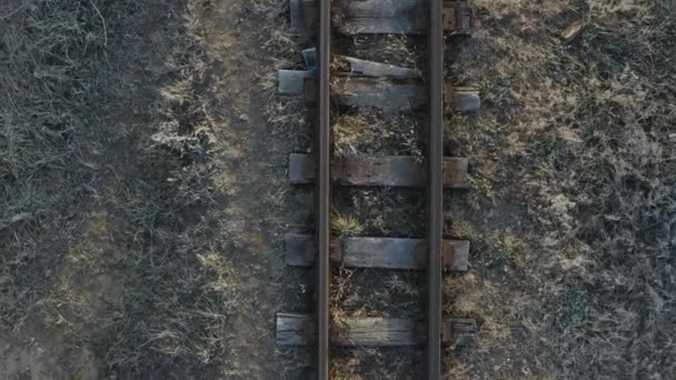 Drone Flight Old Narrow Gauge Railway Aerial View Railroad Track — Vídeos de Stock