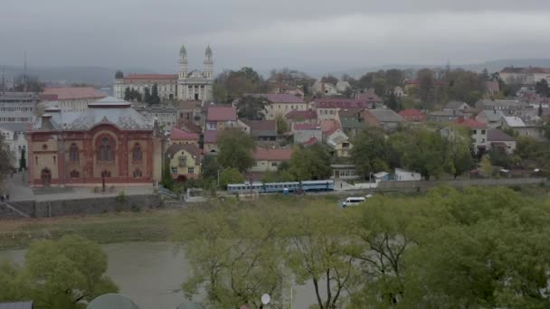Повітряний Вид Міста Ужгород Взимку — стокове відео