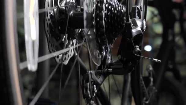 Roda Bicicleta Engrenagem Corrente Movimento Bicicleta Cassete Perto Reparação Bicicletas — Vídeo de Stock