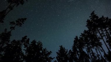 Gece gökyüzünde bir kutup yıldızının etrafında hareket eden yıldızların zaman çizelgesi. Ultra 4K
