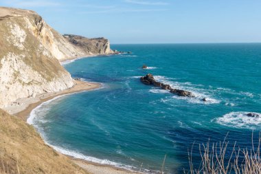 UK 'deki Durdle Door Plajı Dorset 26 / 02 / 2022