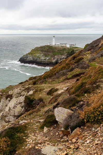 Phare South Stack Sur Une Petite Île Large Côte Nord — Photo